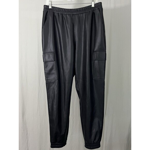 Steve Madden Womens Faux Leather Pull On Cargo Jogger Black Sz L Moto - Picture 9 of 12